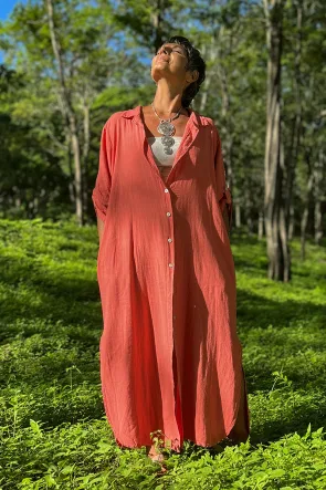 Vestido camisero largo lino/viscosa Luxe